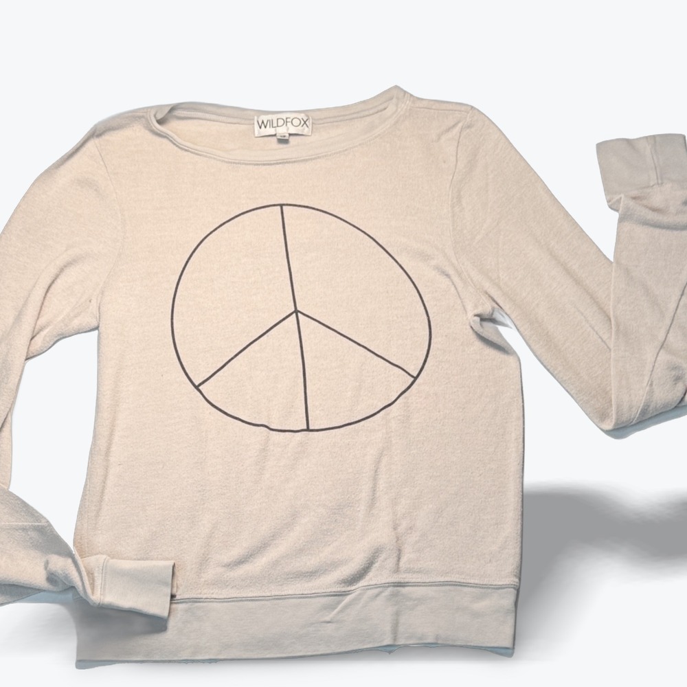 Wildfox Graphic Sweatshirt Peace Sign Womens XS Grey Heathered Long Sleeve Top